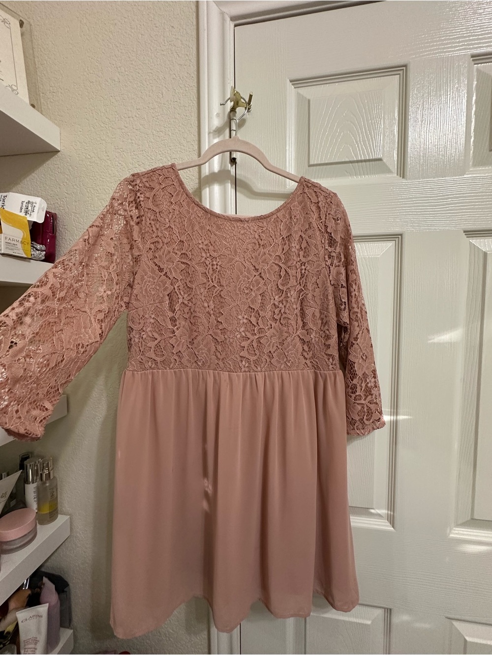 Girls' Dusty Rose Lace Bodice Dress